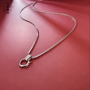 高档纯银万能扣蛇链观音翡翠佛公配链轻奢情侣长链百搭佛牌珍珠链