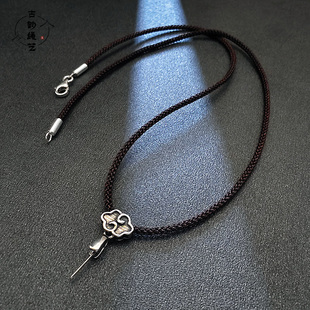 复古纯银祥云扣项链绳翡翠佛公吊坠绳女款高货绳观音玉佩玉坠挂绳