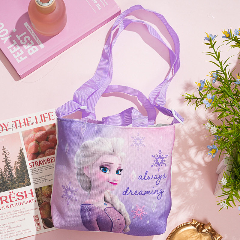 艾莎公主小女生斜挎钱包卡通冰雪奇缘儿童帆布手提袋单肩包印花新