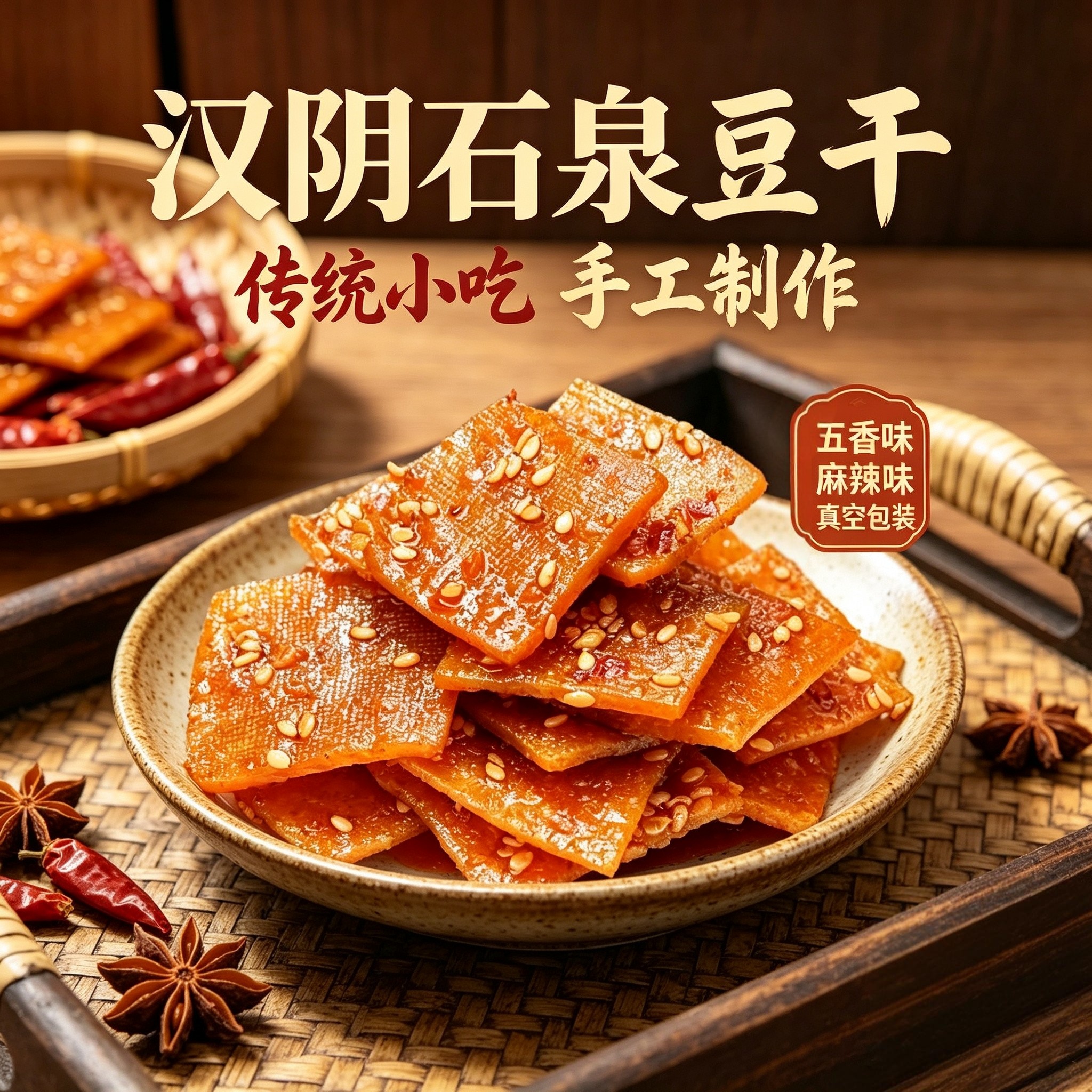 陕西安康石泉华子汉阴豆腐干豆干特产手工五香麻辣下酒凉菜零食