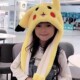 皮卡丘儿童一捏耳朵会动 帽子宝可梦儿童兔耳朵帽可爱手套一体冬