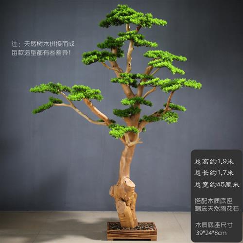 仿真迎客松大型假树新中式造景室内外崖柏绿植美人松大型落地摆件