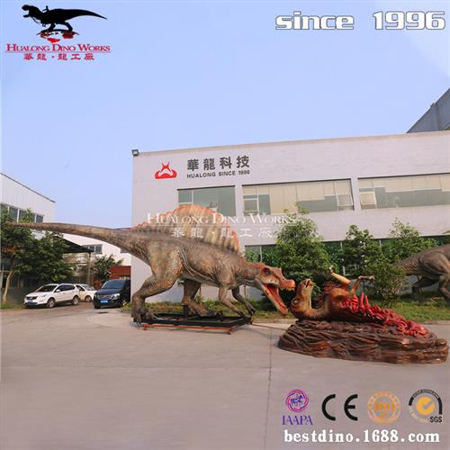 自贡新款仿真硅胶恐龙模型棘龙鸭嘴龙打斗室外美陈流量产品.