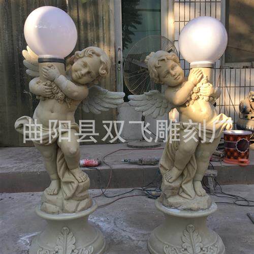 河北曲阳玻璃钢雕塑抱灯小天使高米庭院大门人物雕塑摆件