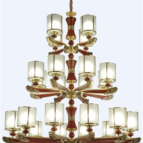 新中式别墅吊灯餐厅酒店工程大吊灯全铜红木现代客厅灯具