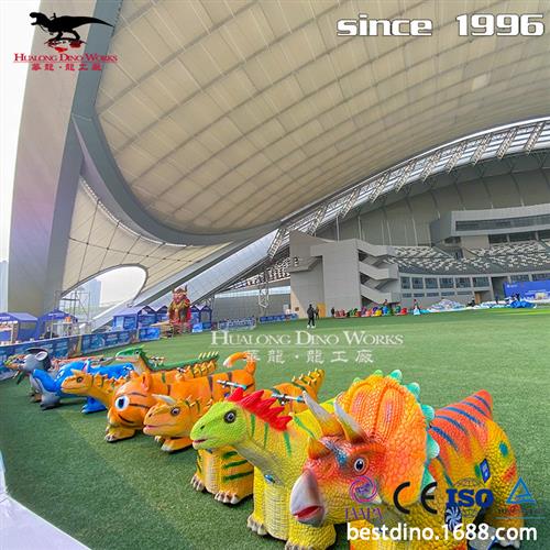 儿童公园广场活动游乐园互动仿真机械硅胶电动恐龙小车骑乘小车