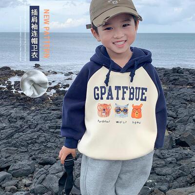 童装男童加绒卫衣冬季加厚儿童连帽上衣痞帅小童秋冬男孩宝宝冬装