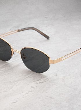 新款复古轻奢老钱风金属半框墨镜高级感椭圆猫眼小框防晒太阳眼镜