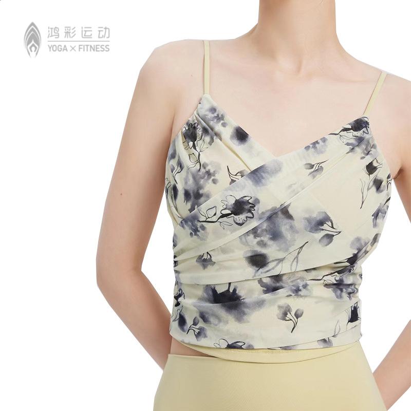 瑜伽背心女网纱拼接高弹速干裹胸