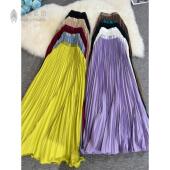 欧美95m波浪边百褶裙半身裙高腰显瘦通勤百搭长款 裙子女