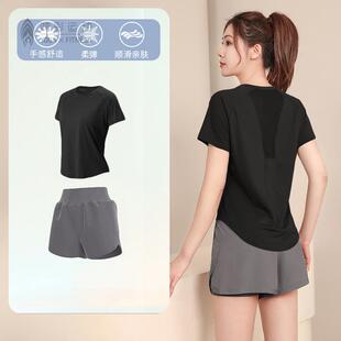 大码运动套装女夏季新款胖MM宽松速干短袖户外晨跑登山暴汗瑜伽服