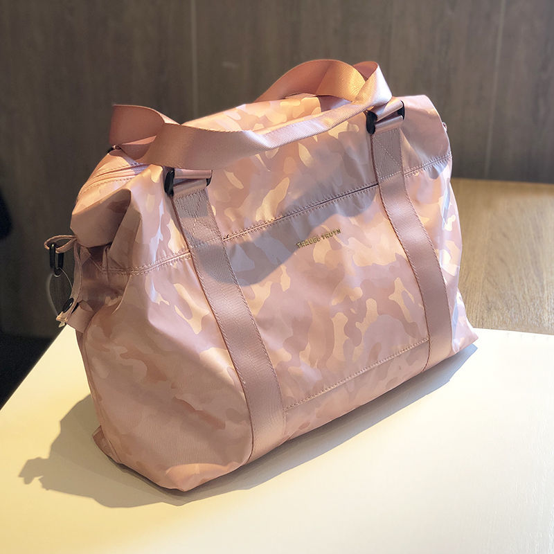 短途旅行包女轻便高颜值手提斜挎简约可爱优雅印花健身出差行李包