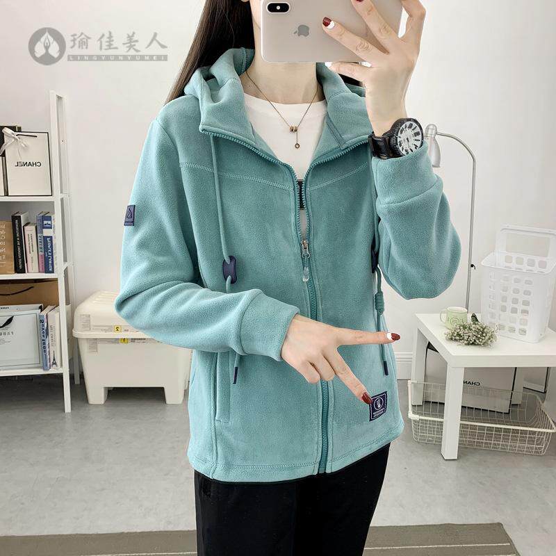 户外卫衣男女款保暖运动连帽摇粒绒外套双面防风休闲全拉链抓绒衣