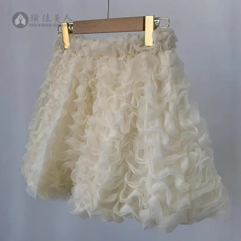立体花瓣波浪边网纱裙2024新款