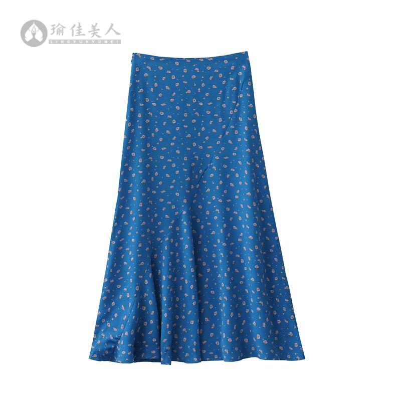 夏季韩系复古高腰垂感碎花鱼尾30