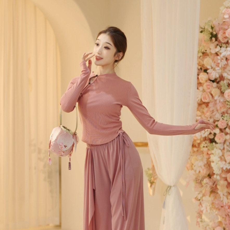 舞蹈服练功服女中国舞女秋冬现代舞服修身改良旗袍长袖古典舞服装