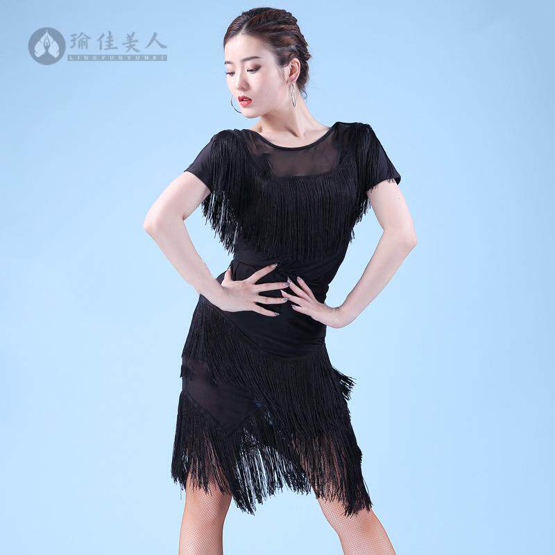 拉丁舞上衣短袖女成人拉丁舞流苏练功演出舞蹈服夏跳舞练习服装