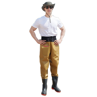 齐腰下水裤防水连体衣服雨裤雨带鞋男款半身皮叉抓鱼加厚涉水赶海