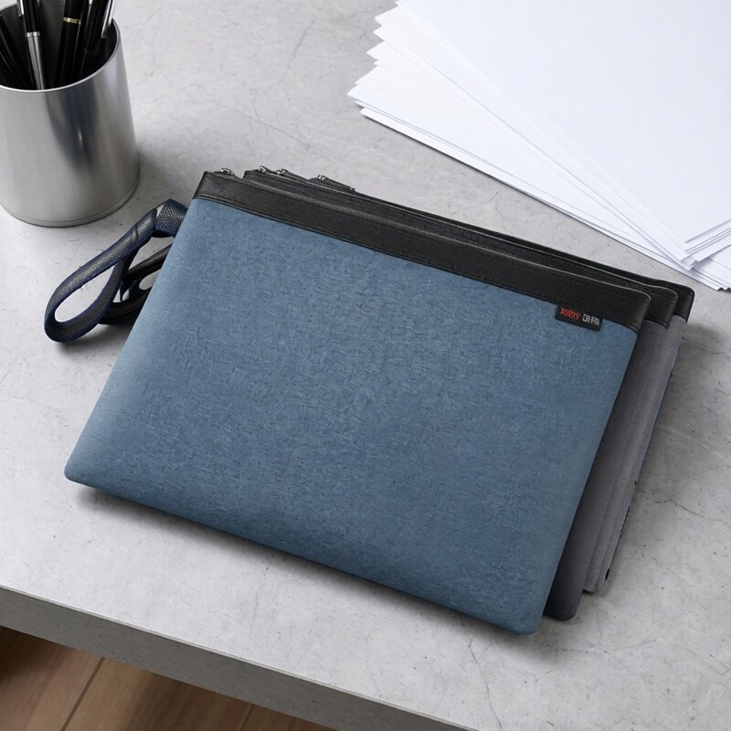 建腾A4文件袋帆布商务牛津公文袋学生办公手提资料袋男女士拉链式防水黑色大容量会议包定制印刷logo