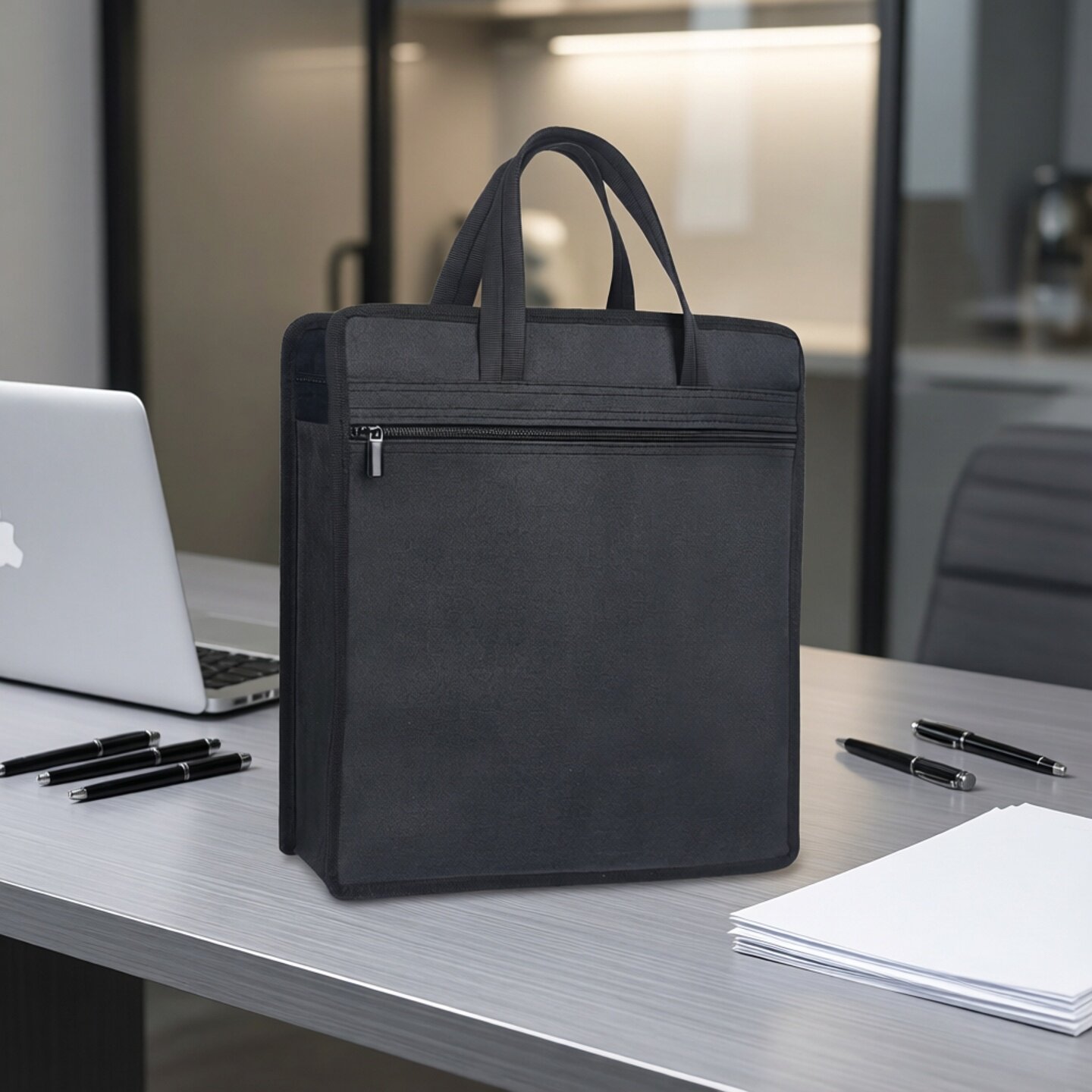 A4定制手提文件包拉链式大容量防水帆布加厚竖款休闲包男士女士牛津布公文袋商务办公会议学生上课培训补习袋