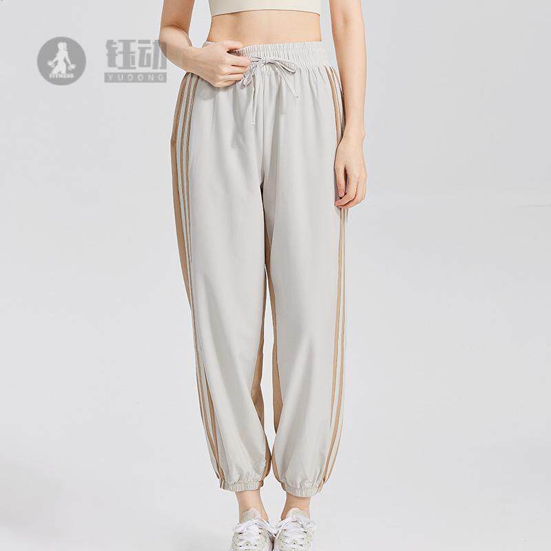 新款拼色宽松运动长裤女休闲速干工装束脚跑步健身裤抽绳瑜伽长裤