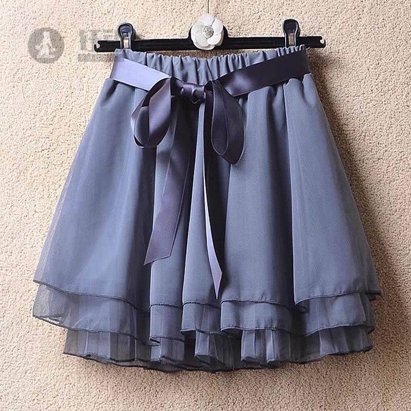 夏天雪纺短裙小个子女装半身裙绑带裙裙高腰防走光半身裙裙子