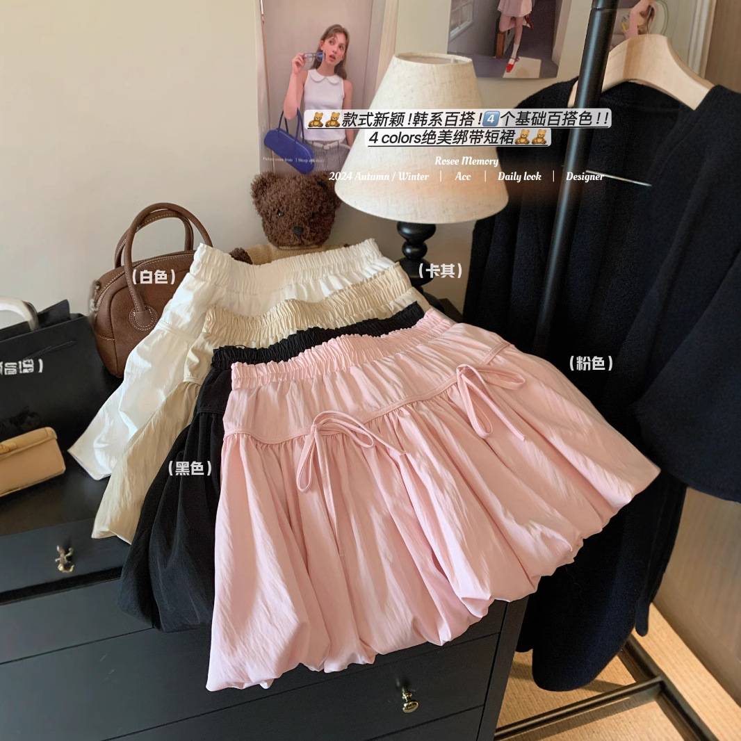甜美结系带花苞短裙女2025早秋