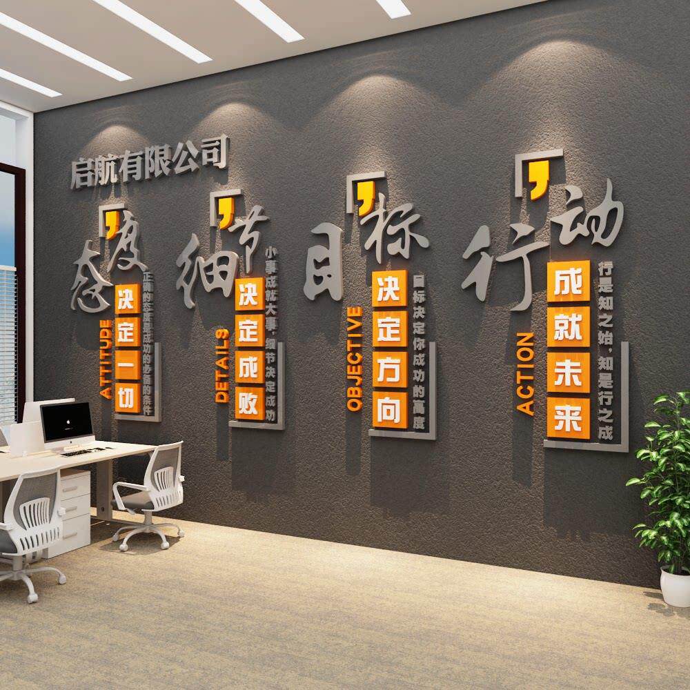 办公司室进门形象背景墙面氛围布置装饰企业文化励标语高级感贴纸