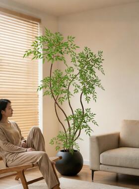 高端仿真假花绿植南天竹盆栽室内客厅沙发旁仿生绿植轻奢装饰摆件
