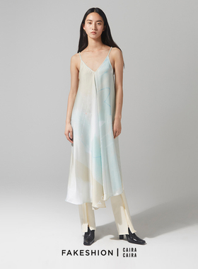 FAKESHION x CAIRA 联名限定 性格化极光丝质印花吊带裙 连衣裙