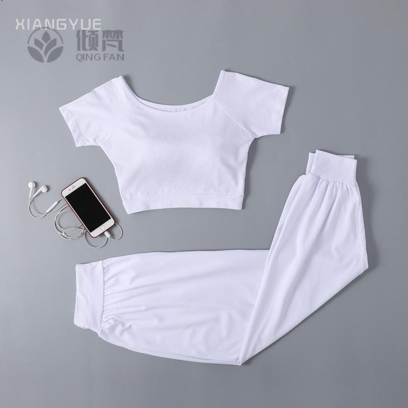 夏季短袖瑜伽服套装肚皮舞舞蹈练功形体服透气灯笼裤健身运动裤子