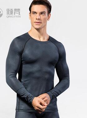 男士3D立体印花健身跑步训练长袖zon紧身弹力排汗速干衣4029