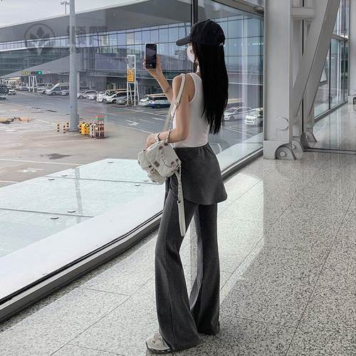 假两件高腰垂感女喇叭裤