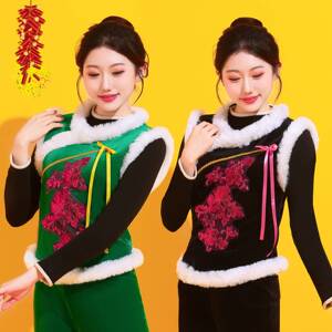 汉服女马甲秋冬季大红色复古改良