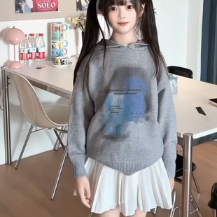 K27564孙小美女童毛衣2025新款秋冬装儿童连帽上衣针织衫时髦