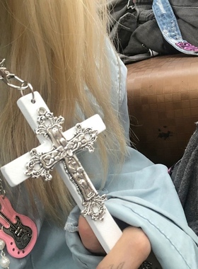 新疆西藏包邮yk2自制哥特风粉色十字架项链 ins项链霸气帅气