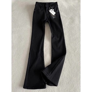黑色柳叶弯刀微喇牛仔裤女美式高街vibe修身显高显瘦窄版微喇裤子