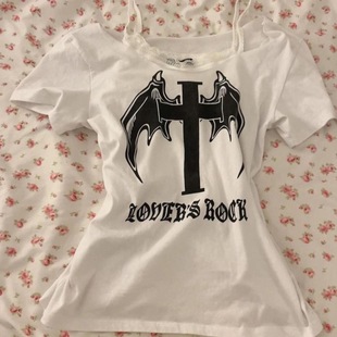 美式复古辣妹修身蕾丝拼接吊带背心假两件短袖小众亚文化上衣t恤