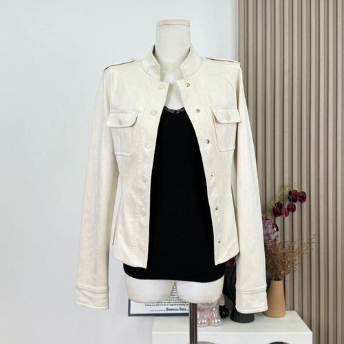 杏色简约气质收腰显瘦立领外套麂皮气质百搭春秋季新款夹克上衣