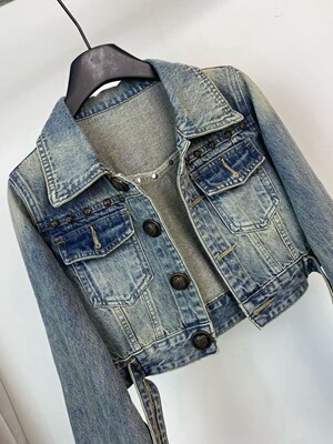 美式复古金属扣水洗牛仔外套女秋季新款长袖百搭显瘦短款夹克上衣