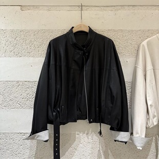 宽松休闲百搭夹克上衣潮 新款 美式 复古立领皮衣外套女2026春季
