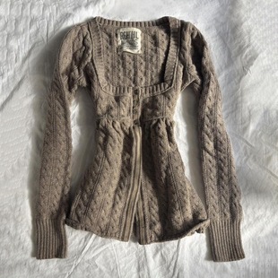 设计感辣妹古着y2k辣妹古早味修身显瘦vintage平口针织毛衣开衫