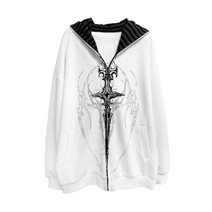 亚文化暗黑日系薄款连帽卫衣女街头早秋季宽松无性别薄外套上衣潮