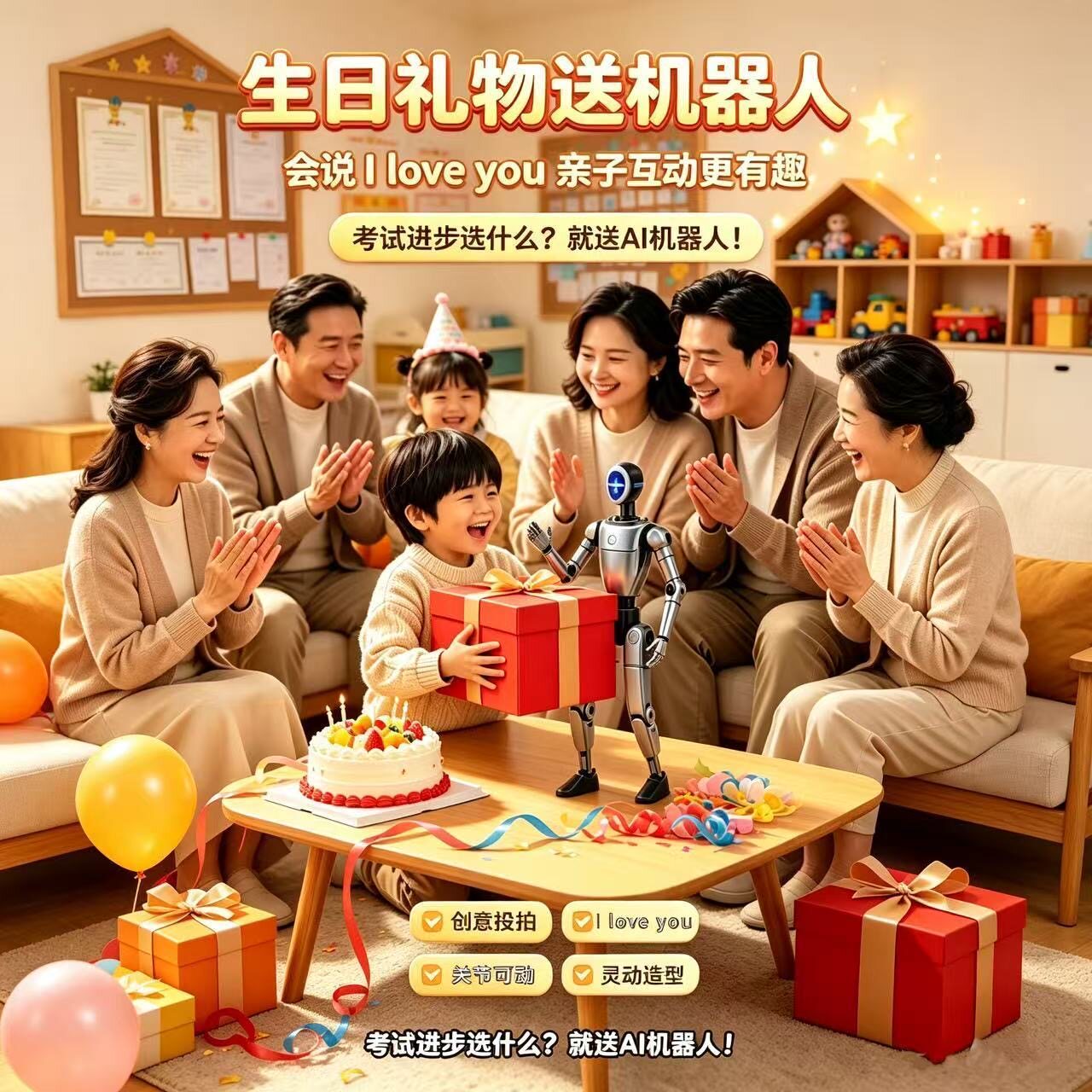 机器人AI送孙子生日礼物声光可动塑料摆件桌面男孩玩具电公仔娃娃