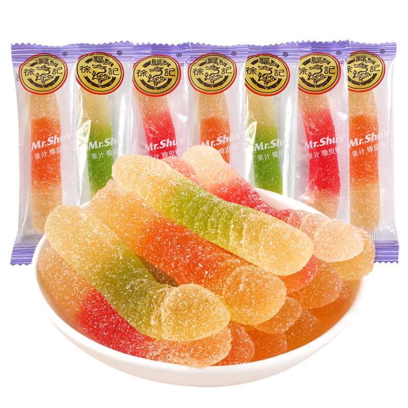 徐福记橡皮糖蚯蚓形橡皮软糖糖500g散装称重休闲零食儿童节