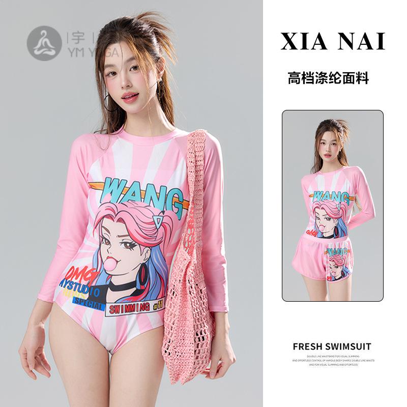 韩国in风卡通保守显瘦冲浪泳衣显瘦遮肉潜水长袖防晒连体