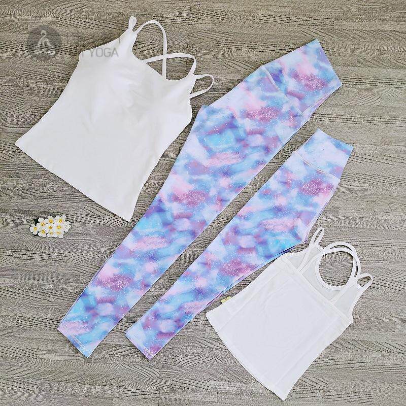 欧美亲子母女孩儿童瑜伽服套装美背舒适运动衣健身印花裤