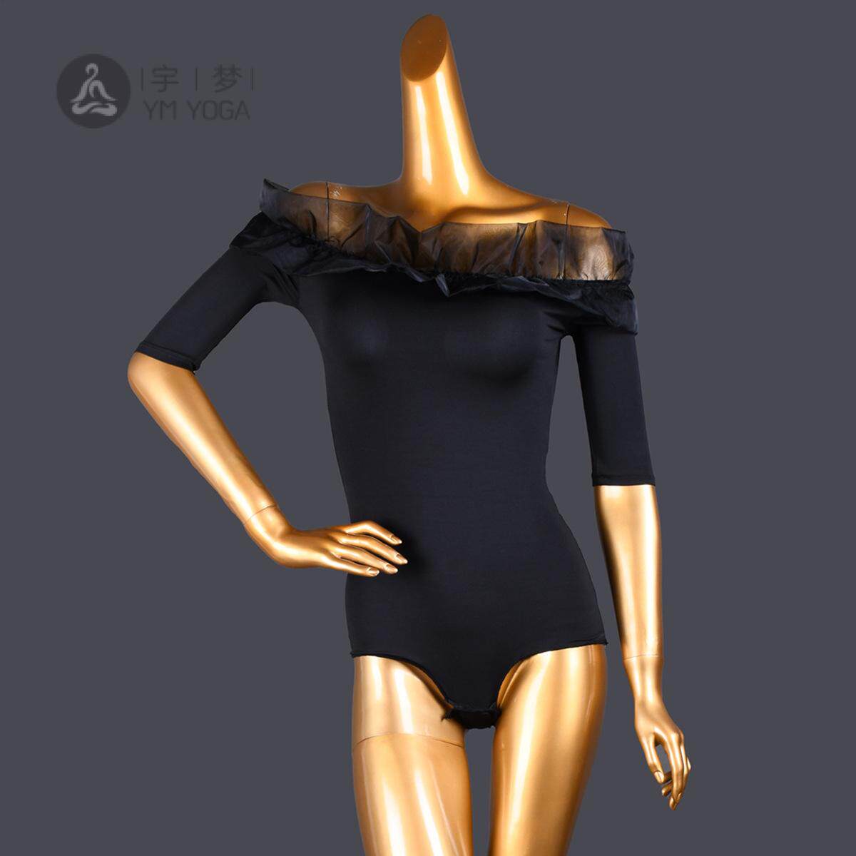 拉丁舞一字领中袖摩登练功服