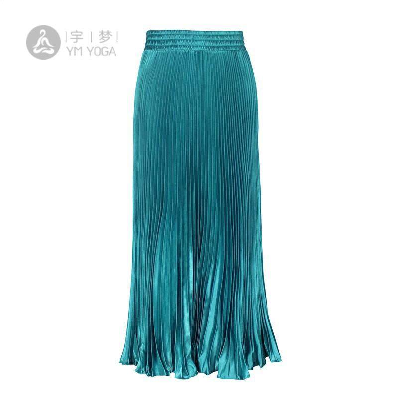 2024新款欧美女装色丁金属光泽百褶裙长款风琴裙长裙子半身裙