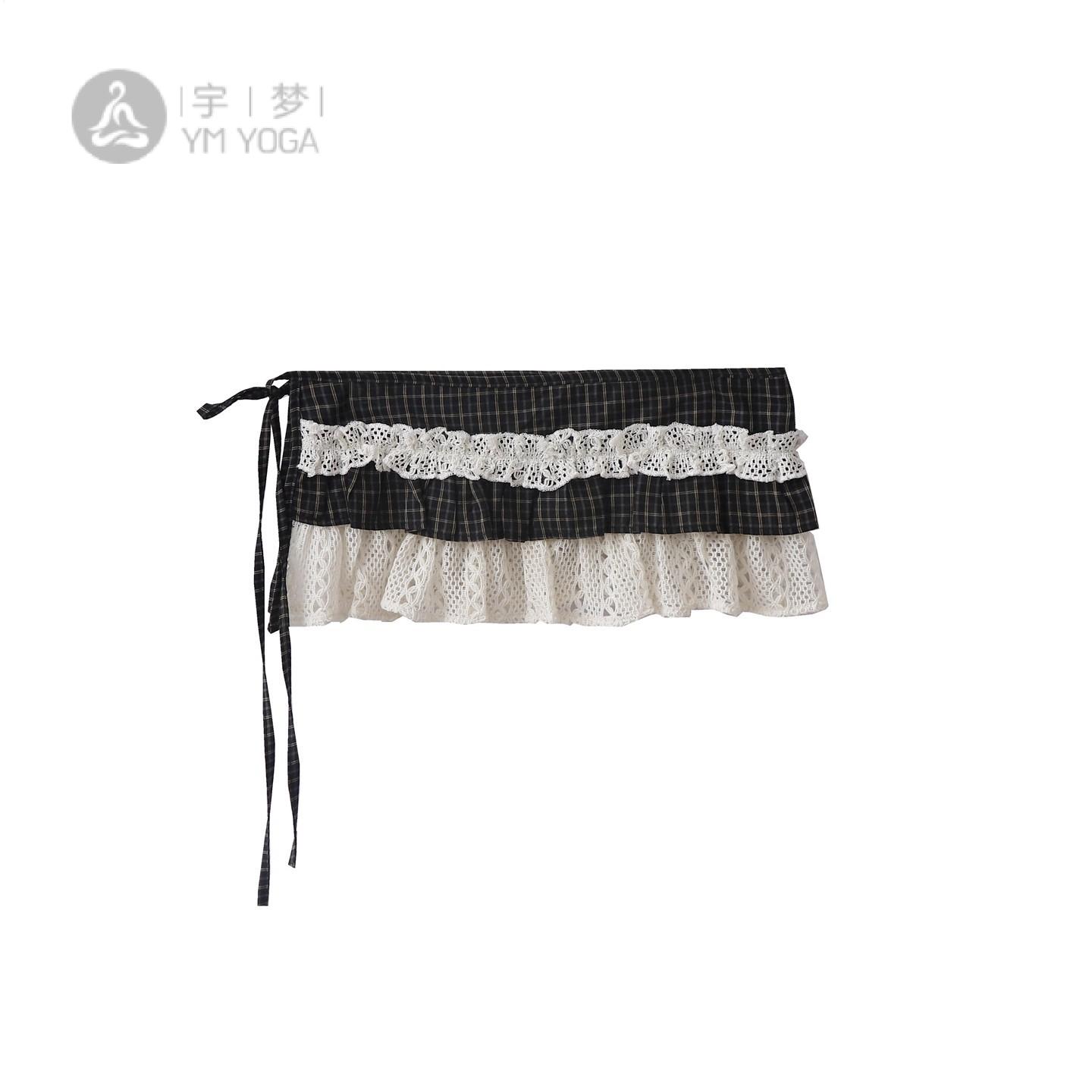 实拍美式复古学院风格子蕾丝拼接